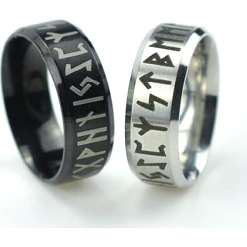 8mm Stainless Steel Viking Rings Black Amulet Vintage Norse Runes Rings Fashion Jewelry Punk Ring for Women and Men Gift