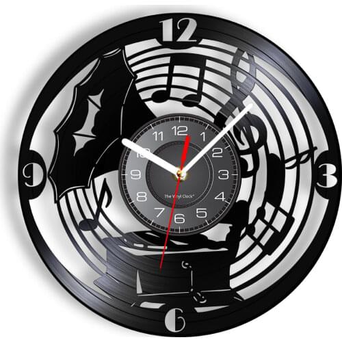 Antique Gramophone Sheet Music Note Retro Classic Wall Clock Vintage Gramophone Design Music Room Studio Vinyl Record Wall Clock