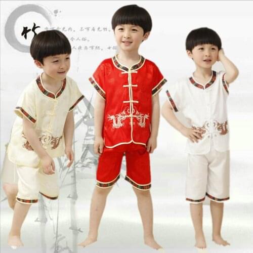 Children Dragon Tang Costume Kids Short Sleeve Kungfu Dance Clothing Chinese Traditional Costume Boy Wushu Clothing for Stage 89