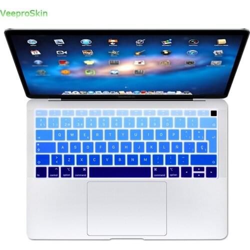 For Macbook Air 13 A1932 With Touch Id Fingerprint 2018 2019 For Apple Spanish Silicone Keyboard Cover Protective Film Rainbow