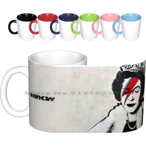 Banksy Uk England Queen Elisabeth Rockband Face Makeup Ceramic Mugs Coffee Cups Milk Tea Mug Banksy Uk England Queen Elisabeth