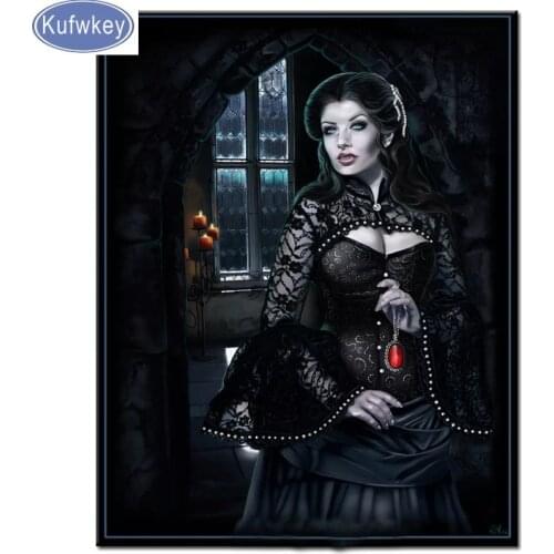 Gothic ruby woman diamond embroidery sale Halloween gift daimond painting full square round diamond mosaic black lady wall art