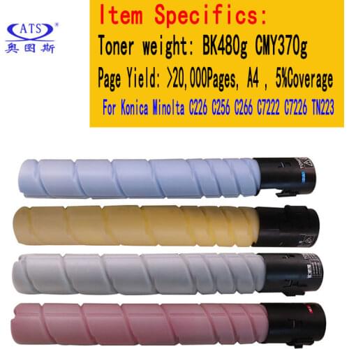 4PCS/Set TN BK506g C386g M374g Y416g Toner Cartridge For Konica Minolta C 226 256 266 7222 7226 C226 C256 C266 C7222 C7226 TN223