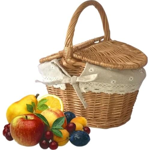 Picnic Basket with Handle Double Lid Wicker Woven Food Fruit Storage Hamper Basket Outing