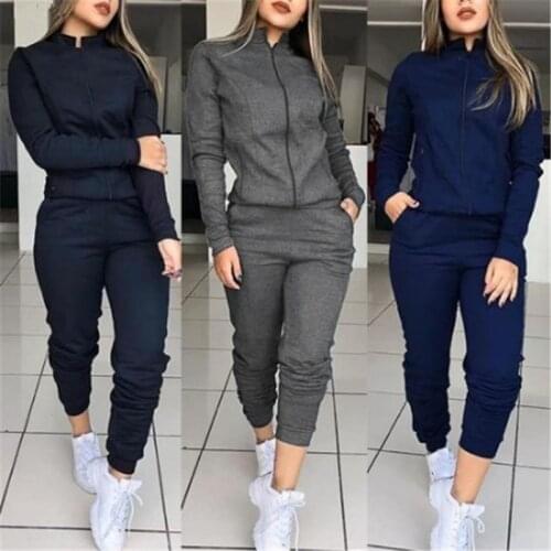 WEPBEL Womens Two Piece Set Outfits Spring Ladies Tracksuit Zipper Top And Pants Casual Sport Suit Fitness Workout Sweatshirt