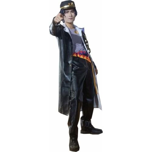 Kujo Jotaro Cosplay Leather Cosplay Anime JoJos Bizarre Adventure Costume coat and hat for Halloween Party costume