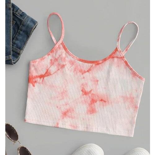 Women New Fashion Tie Dye Print Tank Vest Spring Summer Sleeveless Sexy Crop Tops Ribbed Knitted Leisure Basic Bodycon Bra Camis