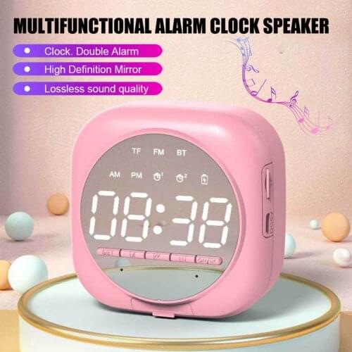 Mini Bluetooth Speakers LED Mirror Clocks Bluetooth 5.0 Subwoofer MP3 Player Loudspeaker LED Night Light Clock Bluetooth Speaker