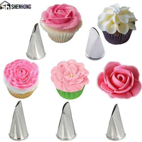 SHENHONG 5PCS Rose Flowers Cake Nozzles Creative Icing Piping Nozzle Pastry Tips Sugar Craft Cupcake Decorating Tools