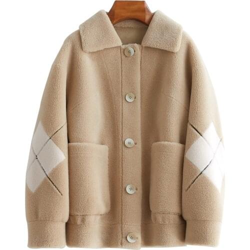 2020 New Sheep Shearing Overcoat Long Fund Lapel Lamb Hair Particles Down Leather And Fur Loose Coat