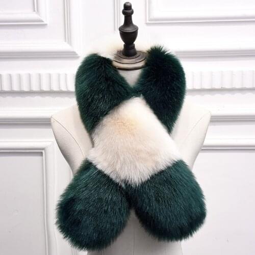 2021 New Women Winter Scarf Faux Fur Plush Patchwork Fluffy Fur Collar Thickening Luxury Muffler Crossed Design Scarves Girls