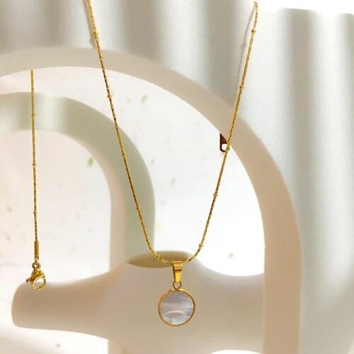 Monlansher Natural Shell Geometric Pendant Necklace Cute Gold Color Thin Chain Chokers Minimalist Trendy Chain Necklaces Jewelry