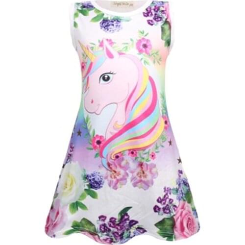 2021 Girls Dress Summer Unicorn Butterfly Cartoon Princess Dress Dresses For Girls Sleeveless Floral Children Clothes Kids Party