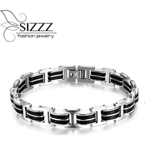 SIZZZ 21cm long 10mm wide European and American fashion jewelry rock style stainless steel motorcycle Bracelet&Bangles for men