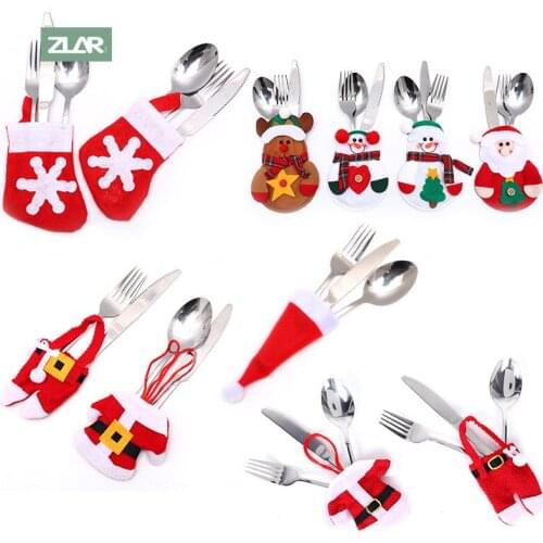 Christmas Decorations Tableware Holder Bag Christmas Cutlery Bag Set Natal Kitchen Accessories New Year Eve Xmas Party Decor