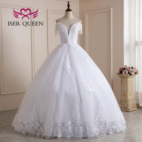 Sexy V neck 2020 New Design Wedding Dresses Off Shoulder Short Crystal Tassel Sleeves Plus Size Ball Gown Bride Dress WX0232