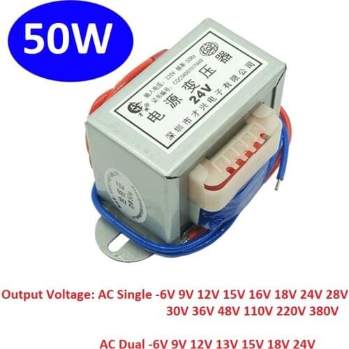 EI66 50W/VA Power Transformer Input AC 220V/380V~50Hz Output AC Single/Dual 6V 9V 12V 15V 16V 18V 24V to 380V Copper Core