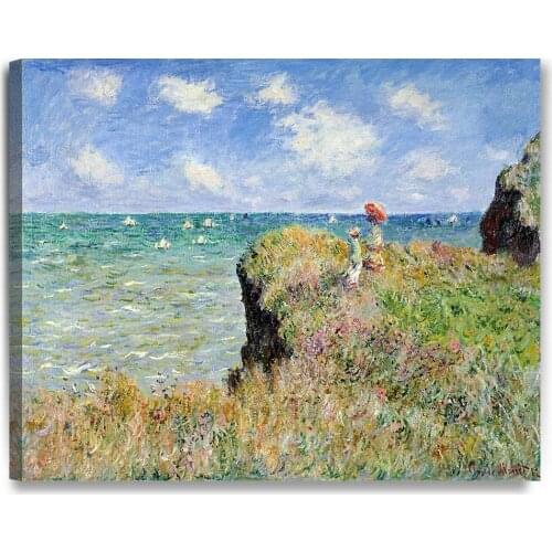 The Cliff Walk at Pourville, Claude Monet Hand Painted Oil Painting Art Reproduction. Canvas Wall Art for Home Decor