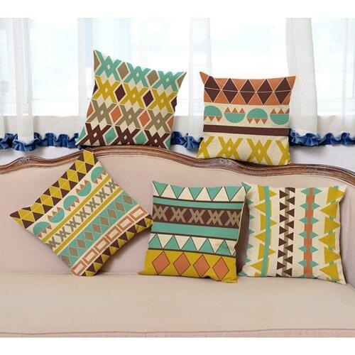 Nordic Colorful Geometric Cushion Pillowcase Yellow Diamond Cross Stripe Cotton Linen Decorative Car Sofa Chair Throw Pillows