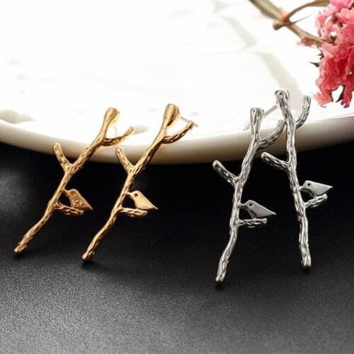 Punk Simple Leaves Bird Earrings Female Fashion Temperament Wild Ear Jewelry Dance Prom Party Personality Creative Accessories