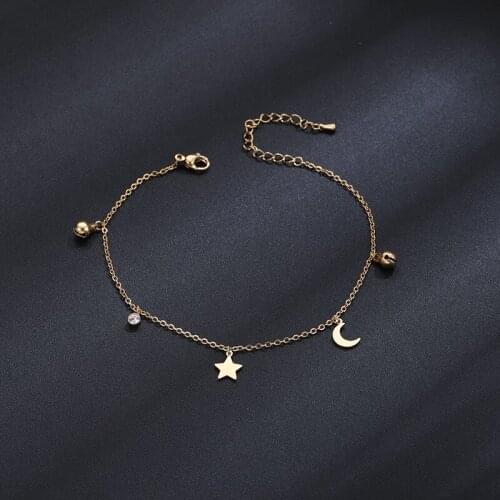 Rhinestone Sandals 2020 Women Summer Ankle Bracelet Gold Chain Moon Anklets Foot Leg Jewelry Stainless Steel Beach Accessories