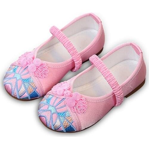Girls Flats Old Peking Cloth Shoes Chinese Traditional Ethnic Style Children Shoes Embroidery Flowers Kids Embroidered Shoes