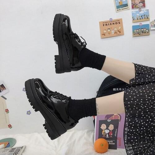 Black British Style Small Leather Shoes Womens Japanese JK Summer Thin Breathable Platform Shoes New Casual Shoes