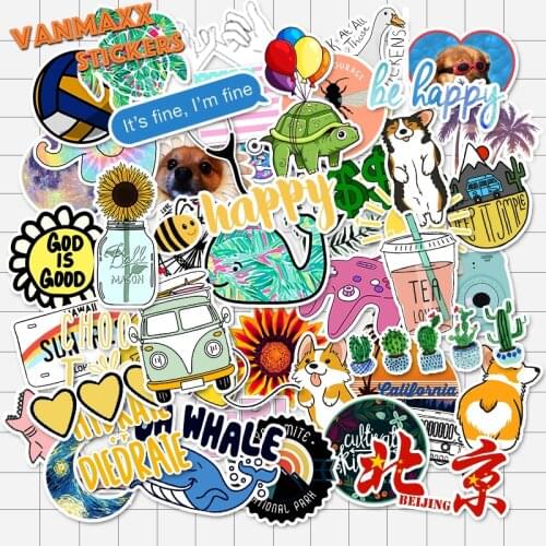 VANMAXX 50 PCS Multicolor VSCO INS Style Stickers Waterproof Vinyl Decal for Laptop Helmet Bicycle Luggage Guitar Car Stickers