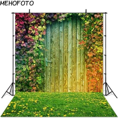 MEHOFOTO Spring Natural Scenery Photography Backdrops Forest Flower Wood Door Portraits Background for Photobooth Studio Props