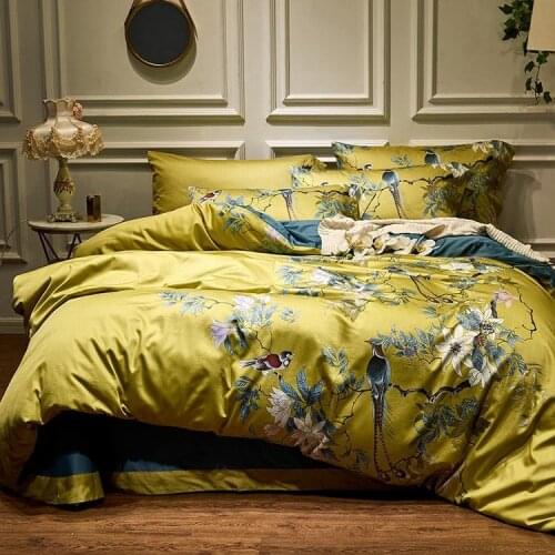 Spring and Summer High-End Egyptian Cotton Printed Four-Piece Bedding Set bed comforter