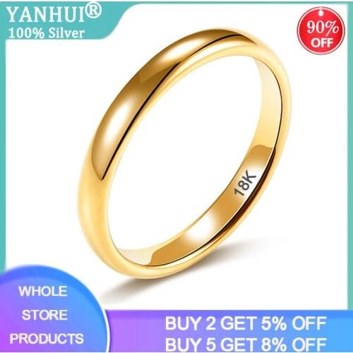 YANHUI Statement Men Ring High Quality 4mm Stainless Steel Metal Gold 18 K Ring Accessories for Women Lover Anniversary Gift