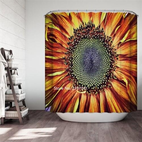 Home Decoration Sunflower Sketch Oil Painted Flower Moon Shower Curtain Bathroom Partition Waterproof and Mold Resistant Hook