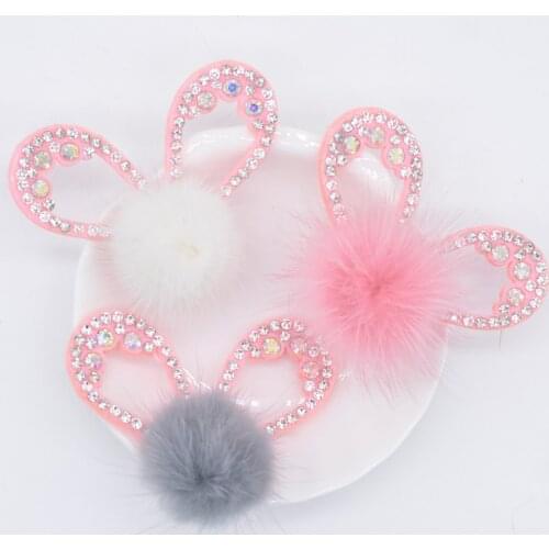 12Pcs Pink Padded Rhinestone Mouse Ears with Mink Fur Ball Patches DIY Gloves Shoes Clothes Bags Hat Hair Clips Accessories P02