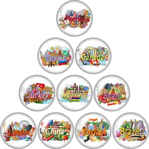 ZB1224 Love country USA Russia Canada 10pcs mixed 12mm/16mm/18mm/25mm Round photo glass cabochon demo flat back Making findings