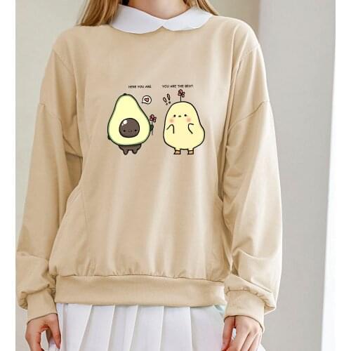 Womem Sweatshirt Kawaii Avocado Hoodie Cotton Oversized Hoodie Vintage Turn-down Collar Sweetshirt with Pocket Clothes for Girls