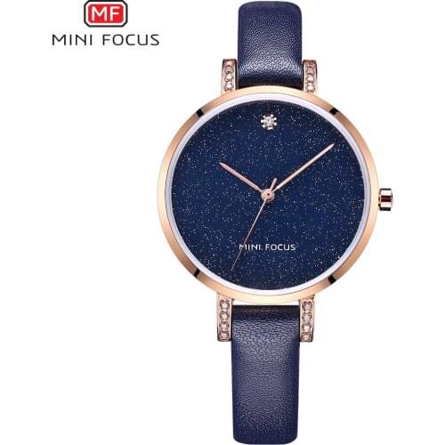 MINIFOCUS Starry Sky Women Watches 2019 Luxury Leather Fashion Rhinestone Ladies Bracelet Clock Blue Black Quartz Wrist Watch