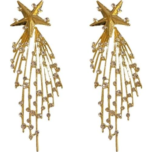 Women Earrings Tassel Earrings Gold Star Inlaid Cubic Zirconia Tassel Earrings Trendy Fashion Surprise Gift for Girlfriend