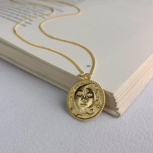 Silvology 925 Sterling Silver Figure Sun Moon Necklace Gold Original Creative Funny Pendant Necklace for Women Birthday Jewelry