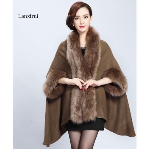 New Fashion Spring Women Purple Faux Fur Coat Poncho Cape Outerwear Feminino Casaquinho Cardigan Shawl Cloak 5 Colours