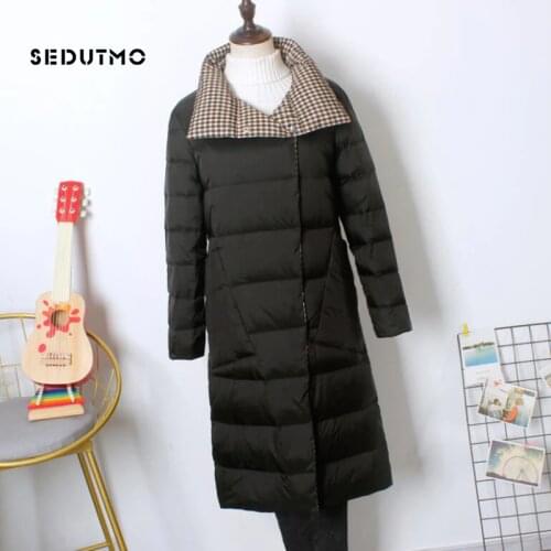 SEDUTMO Winter Plaid Plus Size 3XL Womens Down Jackets Long Ultra Light Coat Thin Double Sided Spring Puffer Jacket ED1099