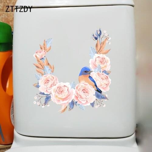 ZTTZDY 20.9×23.5CM Creative Stitching Roses Toilet WC Decoration Home Room Romantic Wall Stickers T2-1356
