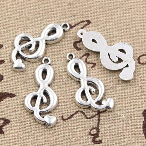 10pcs Charms musical note heart 29x13mm Antique Bronze Silver Color Pendants Making DIY Handmade Tibetan Finding Jewelry