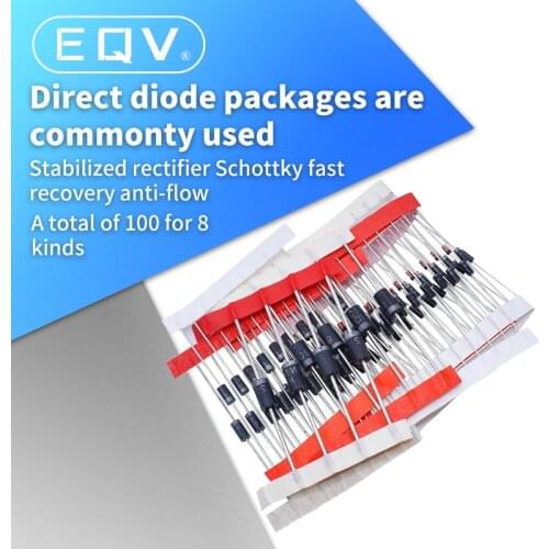 1N4148 1N4007 1N5819 1N5399 1N5408 1N5822 FR107 FR207,8values=100pcs,Electronic Components Package,Diode Assorted Kit