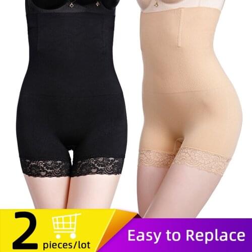 2Pcs Seamless Lace Women High Waist Slimming Tummy Control Panties Knickers Briefs Shapewear Underwear Butt Lifter Body Shaper
