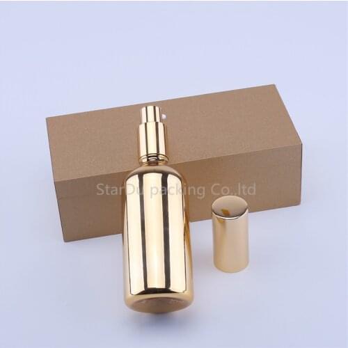 3PCS 50ML Gold Glass Essential Oil Bottles Vial Cosmetic Serum Packaging Lotion Pump Spray Bottle Dropper Bottle With A Box