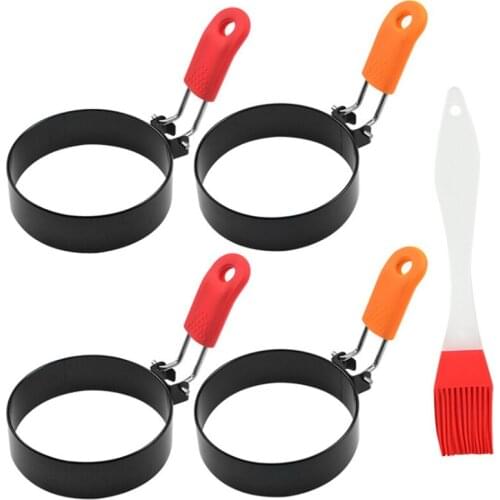 4PCS Metal Round Omelette Fry Egg Ring Pancake Poach Mould Handle Non Stick Kitchen Egg Accessories