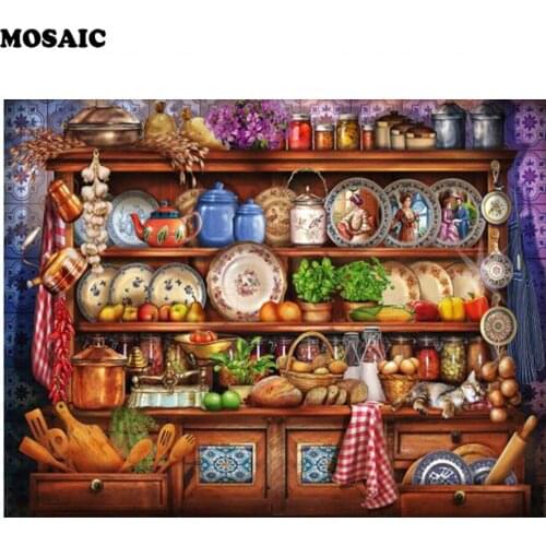 5d Diy Diamond Painting Cross Stich Kitchen Cabinet Diamond Embroidery Pattern Beadworks Mosaic Needleworks Kitchen Decor