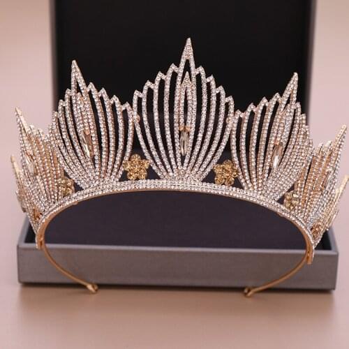 Large Baroque Crystal And Diamante Bride Crown Headband Pageant Wedding Tiara For Women Bridal Hair Jewelry