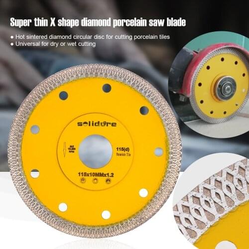 Solidure Brand 4.5 inch / 115mm with 1.2mm super thin X shape diamond porcelain tile saw blade for cutting porcelain tiles
