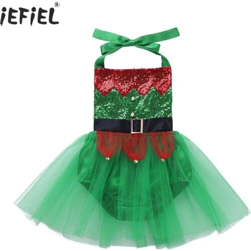 Infant Baby Girls Shiny Sequins Mesh Tutu Romper Dress for Christmas Halloween Cosplay Birthday Party Costume Princess Dress Up